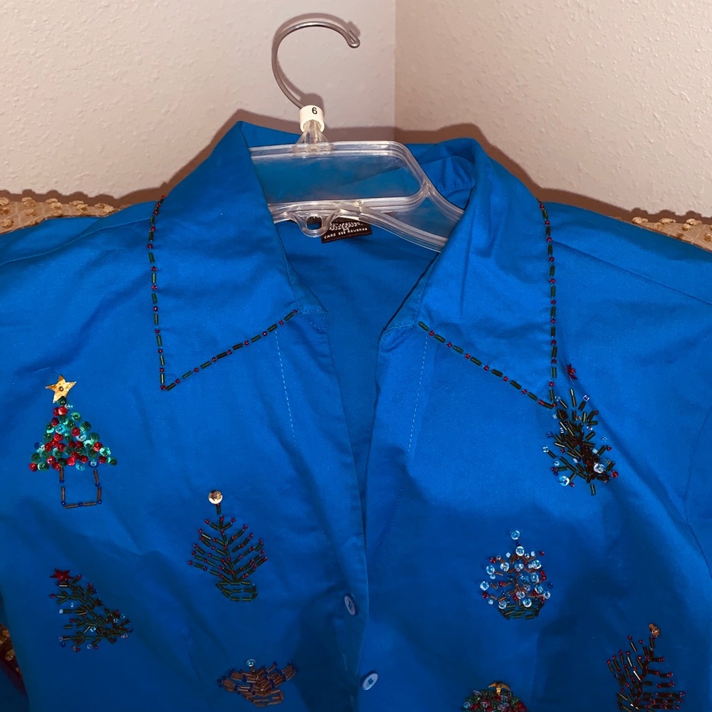 Christmas shirt with sequin appliqués and beading